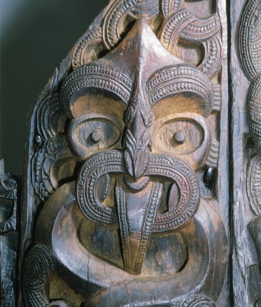 Five carved wooden end panels from a storehouse