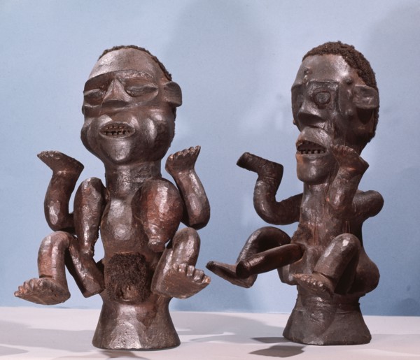 These headpieces were attached to a basketry cap and held in place by a leather strap under the wearers chin