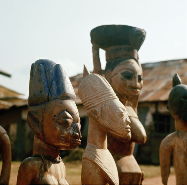 A shrine of Shango, the Yoruba god of thunder furnished with figures of women devotees