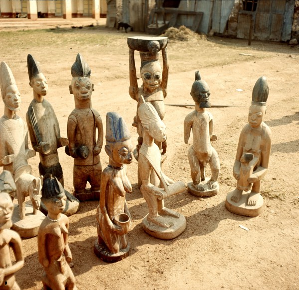 A shrine of Shango, the Yoruba god of thunder furnished with figures of women devotees