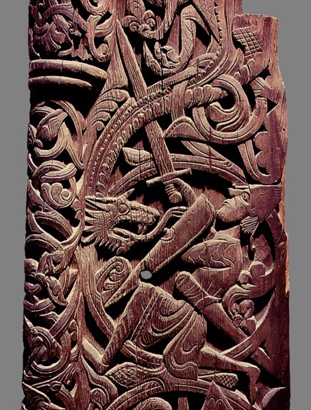 Detail of the carved portal of Hylestad stave church