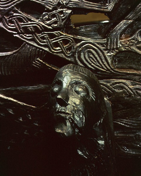 Carved figurehead from the cart found in the Oseberg ship burial