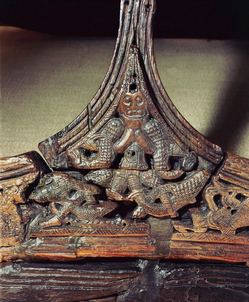 Detail of carving on one of the sledges found in the Oseberg Ship burial