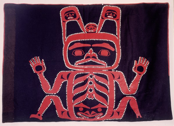 Worn as a ceremonial cloak, the button blanket was in general use after trade blankets became available