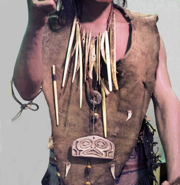 Shamans necklace with bone pendants representing his guardian spirits