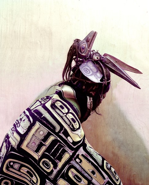 Model of a dancer dressed in cloak and ceremonial headdress