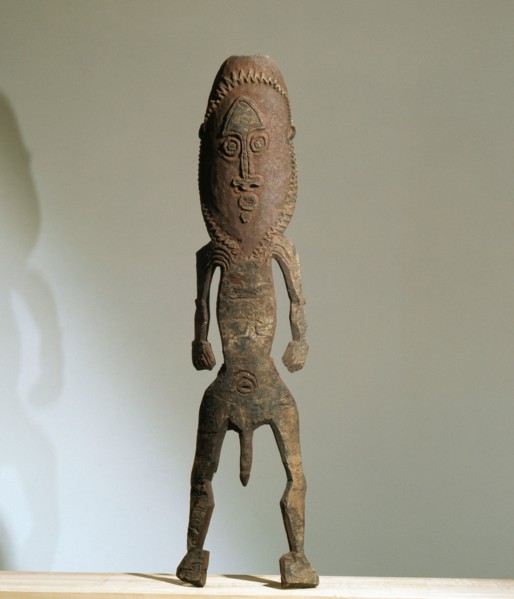 Two dimensional male figure incised on bark, from the Papuan Gulf area