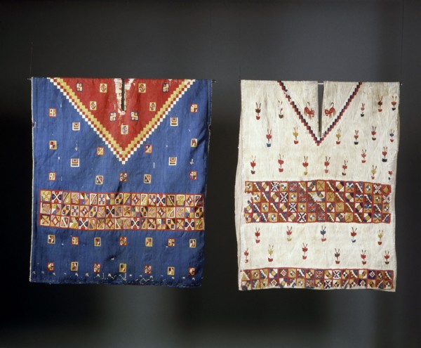 Two Inca ponchos with geometric designs, worn by a people of high status