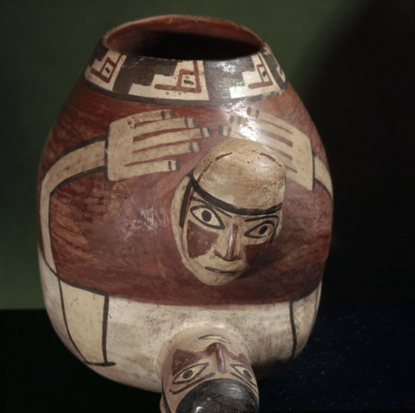 Polychrome Nazca effigy jar showing a couple in the act of sexual intercourse