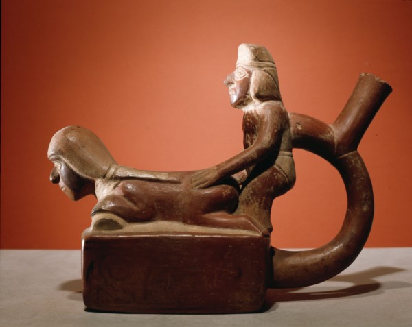 Stirrup spouted vessel depicting a copulating couple