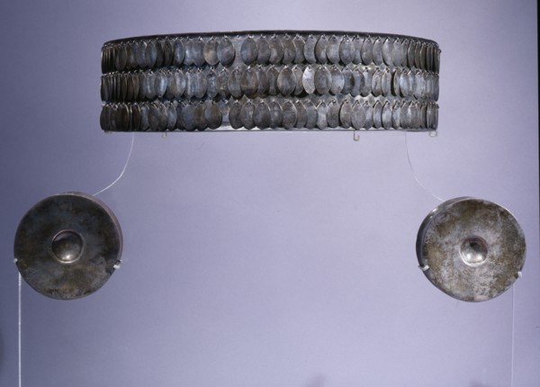 Silver crown with three rows of dangles complete with ear ornaments