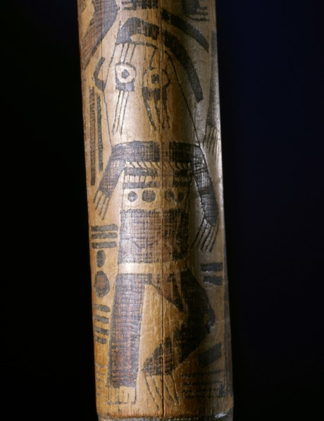 Detail of a wooden dance wand used by Nazca shamans in hypnotic trance dance ceremonies