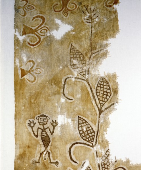A textile with birds, plants and human forms
