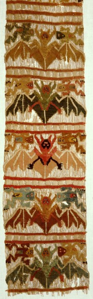 A textile from Pachacamac with bat and human designs