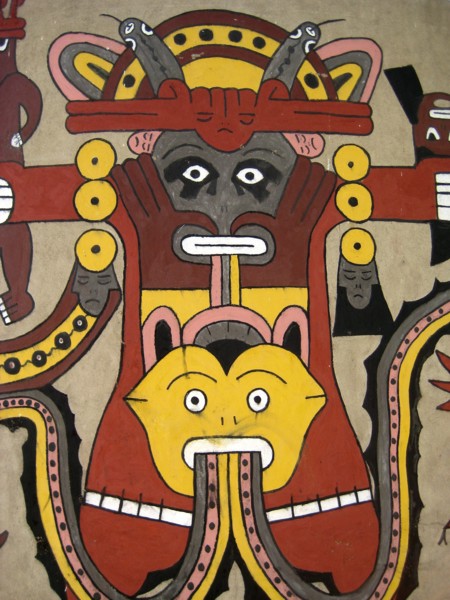 Reconstructed Nazca mural depicting an anthropomorphic mythological being