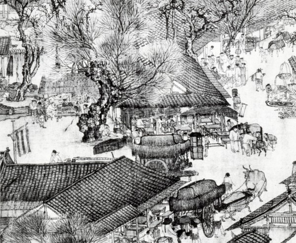 A detail of a scroll called Going Up the River at the Ching Ming Festival