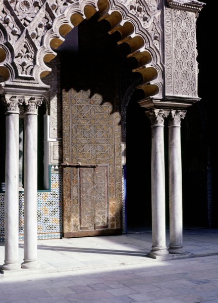 One of a series of elaborately carved double doors in the Court of the Maidens at the Alcazar, Seville