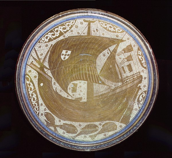 A porcelain lustreware bowl made by Mudejar potters of Manises, Valencia for Christians