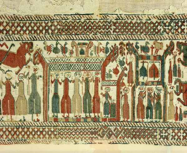 Tapestry detail illustrating the struggle between Christianity and paganism