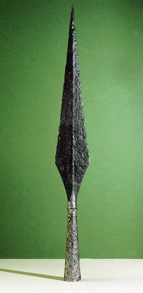 Bronze spear with a decorated silver hilt