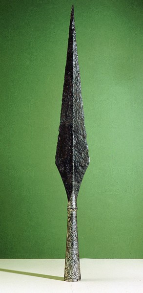 Bronze spear with a decorated silver hilt