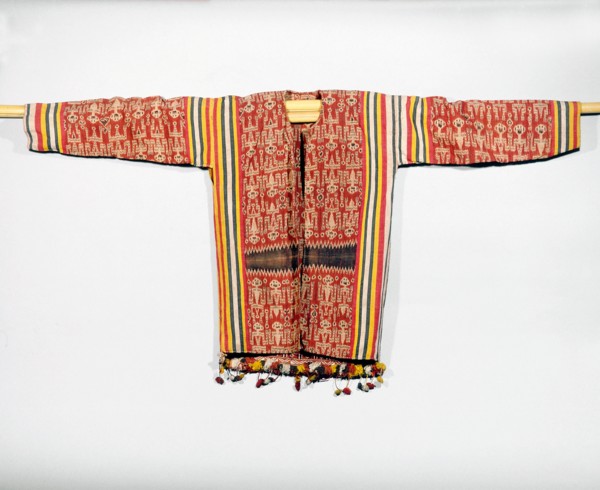 Warp ikat decorated jacket worn by Iban people at ritual ceremonies called gawai connected with agriculture, warfare and the commemoration of the dead