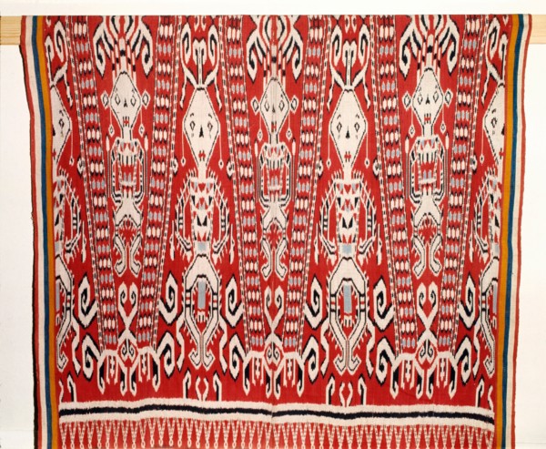 Warp ika pua cloth worn by Iban people in ritual ceremonies called gawai connected with agriculture, warfare and the commemoration of the dead