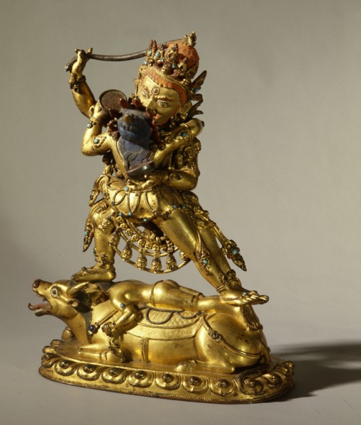 A yab yum icon of Raktayamari, a form of Yamantaka, destroyer of Death with his prajna, the Tibetan Shakti or wisdom