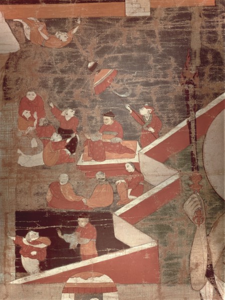 Detail from a Thangka with scenes from the legendary life of Buddha