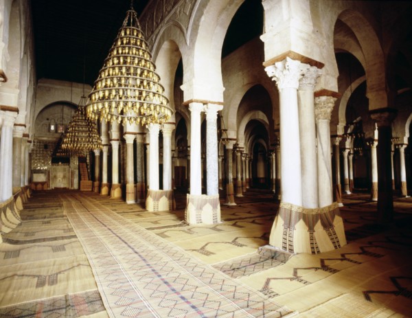 The interior of the Great Mosque at Kairouan, one of the oldest Islamic buildings and the first important one in North Africa