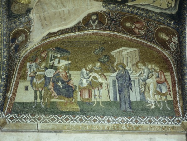 A mosaic panel in the church of St Saviour in Chora, (Kariye Djami) Istanbul depicting a scene in which the Virgin and St Joseph enrol for taxation
