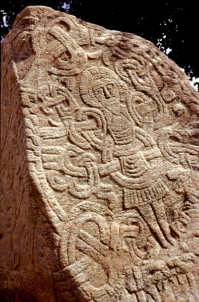 The Jelling stone was erected by King Harald Bluetooth, the first Christian king of Denmark, in memory of his parents