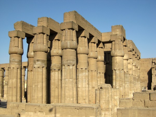 View of the Court of Rameses II with its "papyrus-reed bundle" style columns