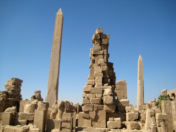 View of the two obelisks of Tuthmosis II (right) and Queen Hatshepsut (left)