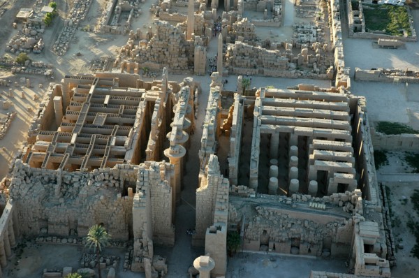 Aerial view of Karnak showing the 2nd Pylon and the Great Hypostyle Hall