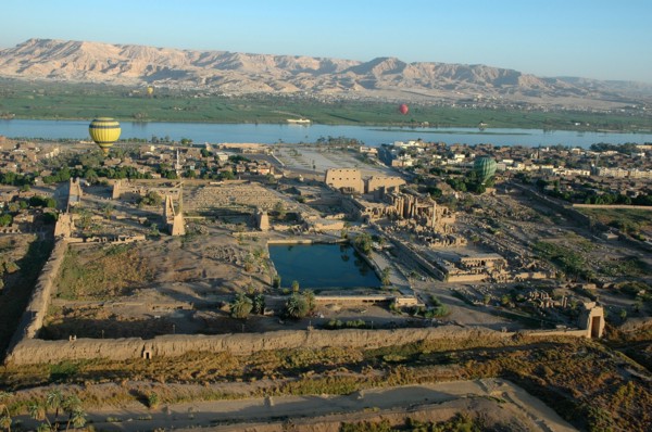 Aerial view of Karnak and the river Nile inthe distance