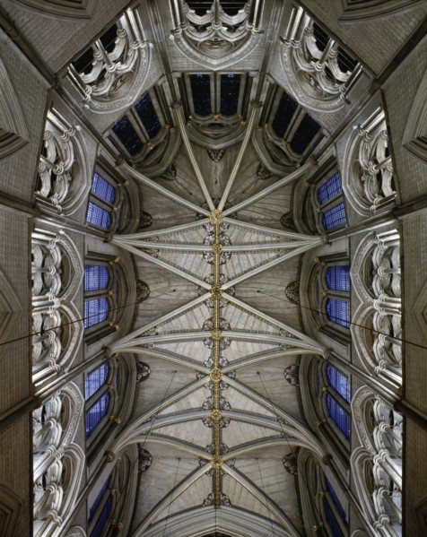 The richly ornamented Gothic vaulting of the nave
