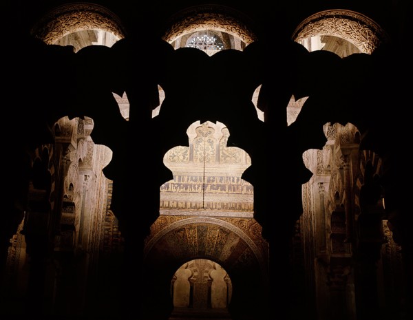 In front of the mihrab of the Great Mosque of Cordoba, part of the 10th century enlargements