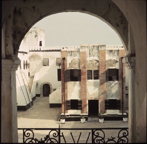 Inside the ramparts of Elmina Castle looking towards the market chamber where slaves were sold