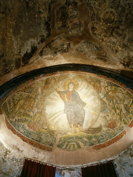 Mosaic in the apse of the early Macedonian style church of Ossios David at Thessaloniki