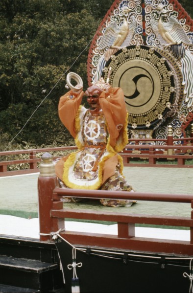 Performance of Bugaku, the dance associated with Gagaku, the ancient court music of Japan