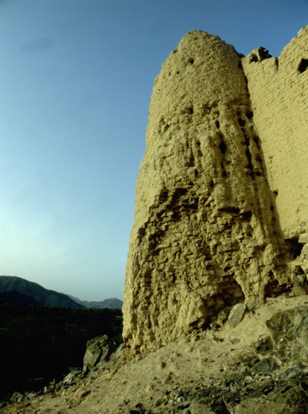 Mud brick tower at Fujairah castle, former seat of the Sharqiyyin family, rulers of Fujairah emirate