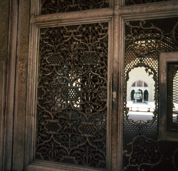 An intricately carved screen in the Red Fort, Delhi
