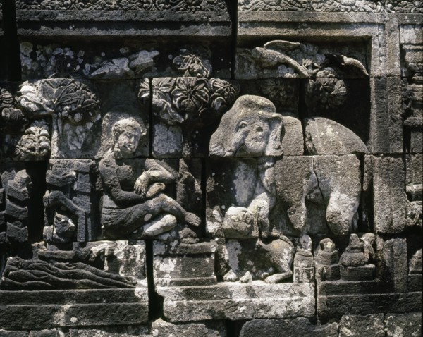The reliefs on the terraces of Borobudur depict scenes from the life of the Buddha
