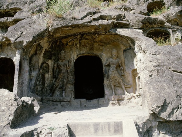 The Longmen cave-temple complex which extends for about 1000m along the Yi River