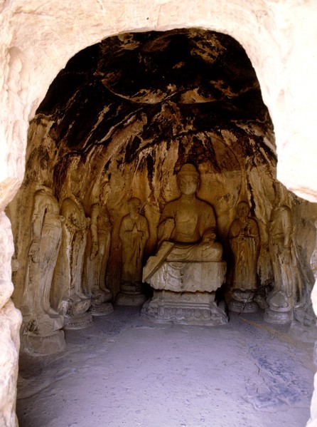 The Longmen cave-temple complex which extends for about 1000m along the Yi River