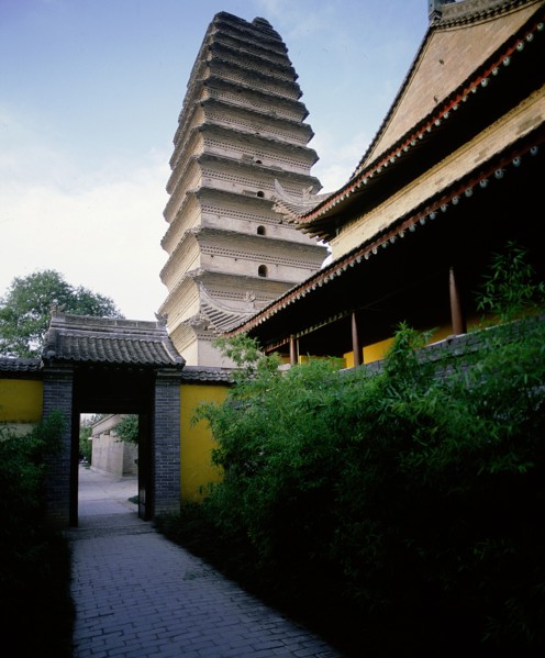 The Lesser Goose Pagoda located to the south of the present city wall of Xian