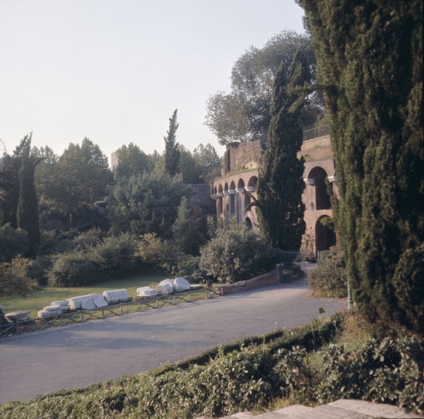 Exterior view of the Baths of Trajan which cover the remains of the Golden House of Nero