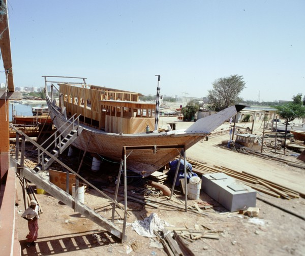 Dhows are still constructed using the traditional methods at Ajman wharf, using woods brought from India