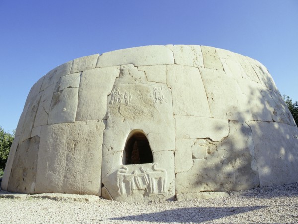 Northwest entrance of Hili tomb, a multiple grave within a pillbox-shaped structure of finely dressed stones